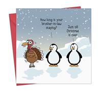 Twizler Carte de Noël humoristique avec dinde et pingouins - Carte de Noël - Carte de Noël amusante - Carte de Noël pour femme - Carte de Noël pour homme