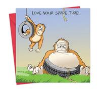 Twizler carte humoristique avec Fat Gorilla, singe et pneu de rechange - carte vierge - carte d'anniversaire - Humour Card - carte d'anniversaire - carte de Saint-Valentin - Fête des Pères Card