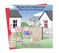 Twizler Carte humoristique pour nouvelle maison - Trois petits cochons et loup - Carte amusante pour une nouvelle maison