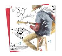 Twizler Happy 30th carte d'anniversaire pour lui avec argent de feuilles argentées et Unique Effet aquarelle - Musique et de la guitare - 30 ans - carte d'anniversaire 30 ans