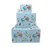 Twizler Lot de 2 feuilles et 2 étiquettes de papier cadeau pour bébé garçon Motif animaux de la jungle Bleu 70 x 50 cm