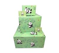 Twizler Papier cadeau d'anniversaire et carte d'anniversaire - Pandas - 6 feuilles et 6 étiquettes avec carte assortie - Feuilles pliées de 70 cm x 50 cm - Joli emballage cadeau pour enfants pour