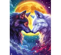 Two Art Yin-Yang de loups Under The Moon 1000 Pieces Casse-tête Collectionneur En Carton Haute Densité Animal sauvage et animal de compagnie Cute Haute Difficulté Décoration Murale Cadeau Anniversaire