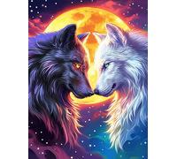 Two Art Yin-Yang de Loups Under The Moon 1000 Pieces Casse-tête pour Ado en Carton Haute Qualité Animal Sauvage et Animal de Compagnie Cute Facile Débutant Activité Familiale Soirée Entre Amis Cadeau