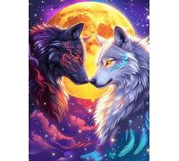Two Art Yin-Yang de loups Under The Moon 1000 Pièces Puzzle Adulte En Carton Anti-Déchirure Haute Qualité Animal sauvage et animal de compagnie Très Difficile Anti-Stress Décoration Murale Cadeau Noël