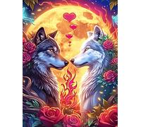 Two Art Yin-Yang de loups Under The Moon 300 Pieces Casse-tête Collectionneur En Carton Sans Déformation Animal sauvage et animal de compagnie Haute Difficulté Décoration Murale Collection Cadeau Noël