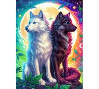 Two Art Yin-Yang de loups Under The Moon 500 Pieces Casse-tête Créatif En Carton Épais Rigide Animal sauvage et animal de compagnie Cute Difficulté Moyenne Activité Manuelle Loisir Créatif Cadeau Noël