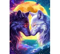 Two Art Yin-Yang de loups Under The Moon 500 Pieces Casse-tête Débutant En Carton Haute Qualité Animal sauvage et animal de compagnie Facile Anti-Stress Passe-Temps Loisir Créatif Idée Cadeau Saint Va