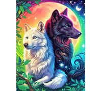 Two Art Yin-Yang de loups Under The Moon 500 Pièces Puzzle Personne Âgée En Carton Rigide Animal sauvage et animal de compagnie Facile Débutant Anti-Stress Stimulation Cognitive Loisir Créatif Petit P