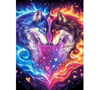 Two Art Yin-Yang de Loups with Fiery Colors 300 Pièces Puzzle Débutant en Carton Haute Densité Animal Sauvage et Animal de Compagnie Facile Apprentissage Anti-Stress Passe-Temps Cadeau Fête des Mères