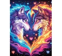 Two Art Yin-Yang de Loups with Fiery Hearts 1000 Pieces Casse-tête Personne Âgée en Carton Anti-Déchirure Animal Sauvage et Plante Facile Débutant Thérapie Occupationnelle Anti-Stress Petit Prix 1000