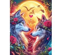 Two Art Yin-Yang de Loups with Roses 1000 Pièces Puzzle Débutant en Carton Haute Densité Animal Sauvage et Animal de Compagnie Facile Apprentissage Anti-Stress Passe-Temps Cadeau Fête des Mères Haute