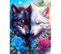 Two Art Yin-Yang de loups with Roses 500 Pieces Casse-tête Adolescent En Carton Épais Animal sauvage et animal de compagnie Difficulté Moyenne Activité Éducative Cadeau Saint Valentin Pas Cher Anniver