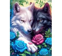 Two Art Yin-Yang de loups with Roses 500 Pièces Puzzle Adulte En Carton Rigide Sans Déformation Animal sauvage et animal de compagnie Difficile Moyenne Décoration Murale Loisir Créatif Idée Cadeau Ann