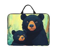 Two Black Bears Hug In The Anime Notebook Housse de transport avec poignée pour ordinateur portable 14" Housse rembourrée pour ordinateur portable Femme Homme