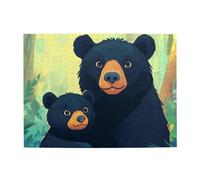 Two Black Bears Hug In The Anime Puzzle en bois de 500 pièces pour adultes Puzzle stimulant pour jeu de taille 38,1 x 51,8 cm
