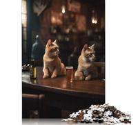 Two Cats Bar Beer Drinking Puzzles 1000 Pieces Cadeau Unique Jeu Éducatif Défi Jouet À De Qualité Supérieure Peinture Art pour Adultes Et Enfants À Partir De 12 Ans 500pcs (52x38cm)