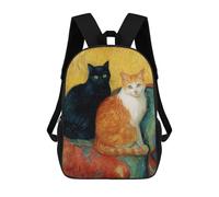 Two Cats on A Chair Painting Sacs À Dos Imprimés En 3D Pour Enfants 17inch Sacs À Dos Tendance Et Décontractés Pour La Journée, Sacs De Voyage, Sacs À Dos D'extérieur Pour Garçons Et Filles