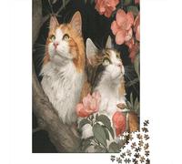 Two Chats Cadeau Unique Décoration Intérieure Fleurs de pêcher Roses et Feuilles Vertes Jeu ÉduChatif Challenge Toy Adultes & Enfants des 14 Ans 70x50cm/1000pcs