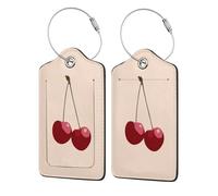 Two Cherries On Pink Lot de 2 étiquettes de bagage minimales en cuir avec rabat d'intimité et boucle en métal pour homme et femme