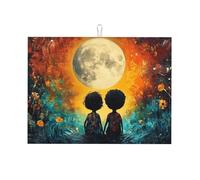 Two Children Under The Big Moon Grand tapis égouttoir en microfibre réutilisable lavable pour accessoire de cuisine 45,7 x 61 cm
