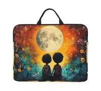 Two Children Under The Big Moon Housse de transport pour ordinateur portable 14" avec poignée pour ordinateur portable 14" pour homme et femme Housse rembourrée pour ordinateur portable