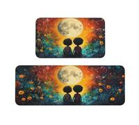 Two Children Under The Big Moon Lot de 2 tapis de cuisine rembourrés confortables pour décoration de la maison, évier, tapis de cuisine antidérapants et lavables (43,2 x 119,2 cm + 43,2 x 76,2 cm)