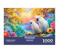 Two Cockatoos on Branch Amid Bright Flowers Puzzle De 1000 Pièces Parrot Excellent Cadeau pour Personnes Âgées, Seniors, Adultes Et Enfants 70x50cm/1000pcs