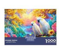 Two Cockatoos on Branch Amid Bright Flowers Puzzle De 1000 Pièces Parrot Qualité Premium, Excellent Jeu pour Adultes Et Enfants 38x26cm/1000pcs