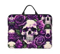 Two Cranes Chrysanthemum Print Housse pour ordinateur portable 14" - Poignée portable, voyage d'affaires, déplacement, poche pour accessoires, Plusieurs têtes de mort roses violettes, Taille unique