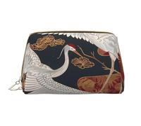 Two Cranes Chrysanthemums 1 trousse de maquillage imprimée pour femme et maman, grande trousse de maquillage de voyage en cuir PVC, cadeau mignon, trousse de toilette avec fermeture éclair, blanc,