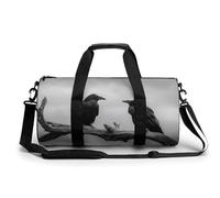 Two Crows on The Branch of Old Tree Sac de sport de voyage pour homme et femme Sac de sport cylindrique avec bandoulière