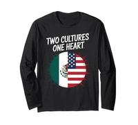 Two Cultures One Heart Drapeau USA Mexique Unity Art Femmes Hommes Manche Longue