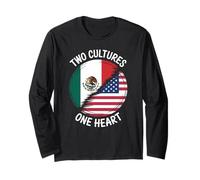 Two Cultures One Heart Drapeau USA Mexique Unity Art Femmes Hommes Manche Longue