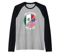 Two Cultures One Heart Drapeau USA Mexique Unity Art Femmes Hommes Manche Raglan