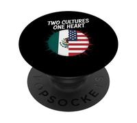 Two Cultures One Heart Drapeau USA Mexique Unity Art Femmes Hommes PopSockets PopGrip Adhésif