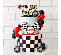 two fast cake topper décorations d'anniversaire pour voiture de course rouge fournitures de fête favors pour le drapeau à damier de la voiture de course décorations d'anniversaire fournitures pour la
