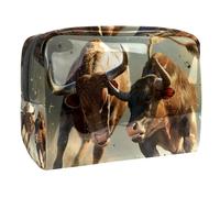 Two Fighting Bulls Trousse à cosmétiques pour femme, trousse de toilette de voyage, grande pochette de maquillage en PVC pratique avec fermeture éclair, multicolore, 18.5x7.5x13cm/7.3x3x5.1in, Trousse