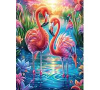 Two Flamants Roses dans Un étang de Lotus 300 Pièces Puzzle Personne Âgée en Carton Rigide Faune Sauvage et Animaux de Compagnie Facile Débutant Anti-Stress Activité Manuelle Thérapie Occupationnelle