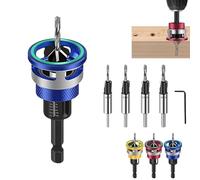 Two-Flute Counterbore with Adjustable Depth Stop Collar, Countersink Drill Bit Set for Woodworking, Cabinetry, DIY (Blue)