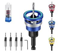 Two-Flute Counterbore with Depth Stop, 4 PCS Countersink Drill Bit with Adjustable Stop Collar and Universal 1/4 Inch Hex Shank for Woodworking DIY (Blue)