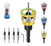 Two-Flute Counterbore with Depth Stop, 4 PCS Countersink Drill Bit with Adjustable Stop Collar and Universal 1/4 Inch Hex Shank for Woodworking DIY (Gold)