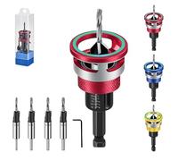 Two-Flute Counterbore with Depth Stop, 4 PCS Countersink Drill Bit with Adjustable Stop Collar and Universal 1/4 Inch Hex Shank for Woodworking DIY (Red)