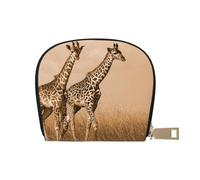 Two Giraffe Running On The Barren - Portefeuille en cuir avec fermeture éclair pour cartes de crédit pour homme et femme, petit portefeuille pour voyage, blanc, Taille unique