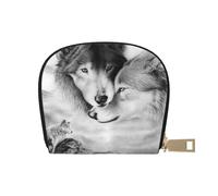 Two Grey Wolf - Petit portefeuille en cuir avec fermeture éclair pour cartes de crédit et cartes de crédit en accordéon pour homme et femme, blanc, Taille unique