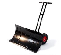 Two-Handle Design for Maximum Power 29.1" Wide, Adjustable Snow Shovel with Wheels, 5 Height Settings, Heavy-Duty Push Scoop for Enhanced Thrust & Stability