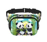 Two Happy Pandas Sac banane carré double couche avec sangle réglable pour activités de plein air, noir, taille unique, Noir , Taille unique