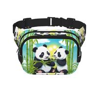 Two Happy Pandas Sac banane carré double couche - Sac banane unisexe partout pour la course, les voyages, la randonnée, le fitness, noir, taille unique, Noir/blanc, One Size