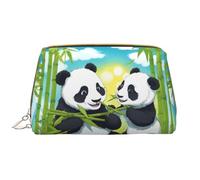 Two Happy Pandas Trousse de maquillage portable en cuir pour cosmétiques, articles de toilette et essentiels quotidiens, blanc, Taille unique