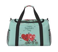 Two Hearts Fall in Love On Bicycle Print Sac de sport de voyage pour femme - Sac fourre-tout de gym avec compartiment, sac de sport pour homme, sac fourre-tout pour femme, sac fourre-tout pour femme,